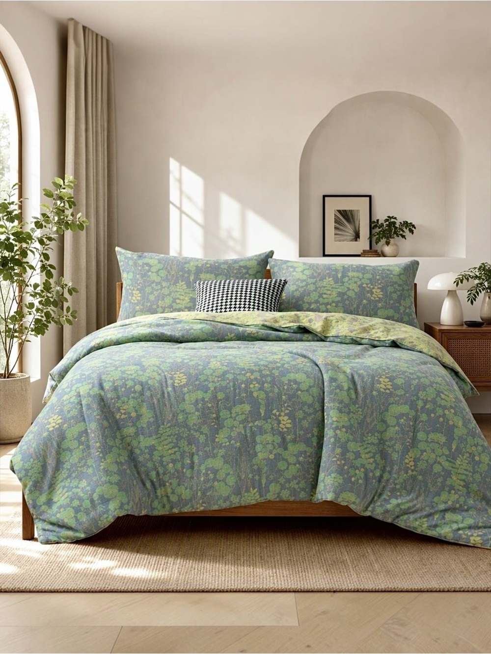 NEW Anthropologie Blue Yellow Floral Reversible Queen / King Comforter Sham Set